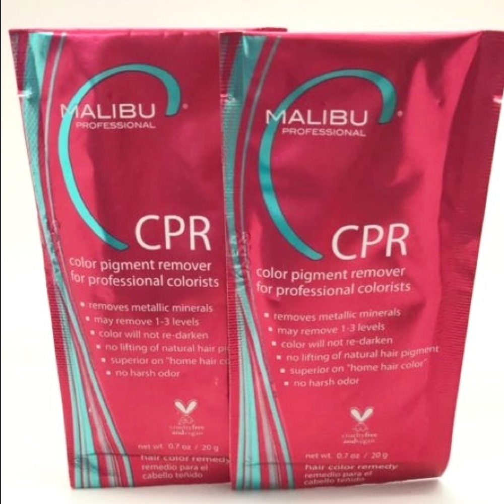 2‎ Malibu CPR Color Stain Remover Removal Packets and 2 Hair Processing Caps